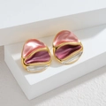 Orecchini ovali irregolari in oro 18k con finitura in smalto sfumato a tre colori - Rosa Fucsia