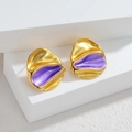 Orecchini a perno ovali irregolari placcati oro 18k con smalto viola di lusso - Viola Champagne