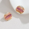 Pendientes redondos vintage de oro 18k con patrones ondulados de esmalte de color - Rosa