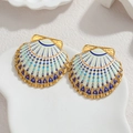 Boucles d'oreilles coquillage en acier inoxydable doré 18k avec motifs géométriques colorés - Blanc