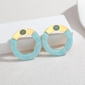 Moderne 18k vergoldete hohle geometrische runde Ohrringe mit blauer Texturierung - Blau