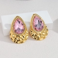 18k vergoldete Tropfenohrringe mit rosa Edelstein und Zirkonia auf weißem Sockel - Rosa Wassertropfen-Stil (S-E1280-fen) / Rosa