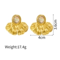 Detailed dimensions of 18k gold ginkgo leaf earrings with iridescent shell inlay - Gold