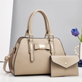 Stylish beige lychee texture top handle bag and matching wallet set for women - Khaki