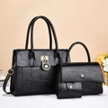 Ensemble de 3 sacs cabas noirs en similicuir avec boucle dorée élégante - Noir