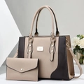 Beiges und braunes kontrastierendes Tragetaschen-Set mit Beutel und Metall-Hardware - Khaki