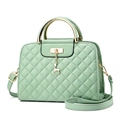 Green quilted handbag with golden deer pendant and metal handle for women - Green
