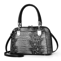 Black and white gradient crocodile pattern handbag with silver metal hardware accents - Dark Grey (Crocodile Pattern)