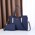 Ensemble sac à main 2-en-1 en cuir bleu grainé avec cabas et pochette pour femme - Ensemble deux pièces / Bleu clair