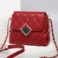 Quilted red leather crossbody bag with classic diamond pattern and gold chain strap - Small / Burgundy