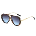 Occhiali da sole aviatore retrò tartarugati con stanghette oro e lenti blu - Montatura Tartarugata Maculata Lente Grigio Blu