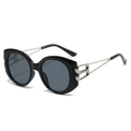 Lunettes de soleil ovales 2025 avec monture noire et branches métalliques argentées - Monture Noire Verres Gris Branches Argentées