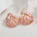 Abstract 18k gold-plated wave earrings with pink enamel texture in a luxury minimalist style - Pink Gold (Pink)