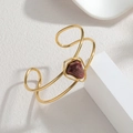 18k gold plated stainless steel open bangle featuring a unique brown turquoise stone - Red-Brown Irregular Stone (Style F)