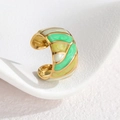 18k gold plated stainless steel open ring featuring green marble enamel drip oil design - Green (OLBR921)