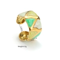 Detailed view of 18k gold plated wide open ring with green geometric patterns and dimensions - Green