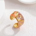 Chunky 18k gold plated stainless steel C-shape ring with marble enamel inlay - Orange (OLBR923)