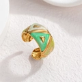 18k gold plated stainless steel C-shaped open ring with colorful enamel inlay - Green (OLBR923)