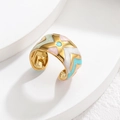 Anillo irregular de oro 18k con patrones geométricos de esmalte multicolor en pedestal blanco - Multicolor