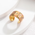 18k goud vergulde roestvrijstalen open ring met kleurrijk geometrisch emaille patroon - Bruin oranje