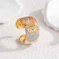 18k gold plated stainless steel sunflower ring with artistic enamel drip oil textures - Gray