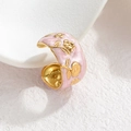 Bague ouverte rose en émail or 18k avec motifs floraux vintage et design élégant - Rose