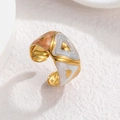 Irregular striped enamel open ring in peach orange and marble white gold finish - Peach Orange White