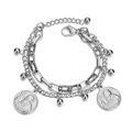 Pulsera de doble capa de acero inoxidable plateado con iconos y cuentas redondas - Color Acero