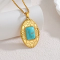 Collana con ciondolo turchese in oro 18k retrò con dettagli in metallo inciso bohémien - Stile Piastrina Turchese Ovale (Stile A)