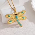 Collier libellule en or 18 carats avec pierres turquoise et détails en relief vintage - Style Libellule de Luxe Multi-Pierres (Style F)