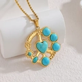 Collier plaqué or 18 carats avec pendentif cœur turquoise et symbole de la paix - Style Cœur Signe de Paix (Style H)