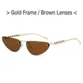 Occhiali da sole cat-eye in metallo con montatura oro, lenti tè e dettagli con perle - Montatura Oro Lente Tè