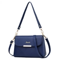 Dunkelblaue Umhängetasche aus Leder mit Litschimuster und goldener Schnalle - Blau