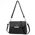 Minimalist black crossbody bag with lychee grain leather texture and gold hardware - Black