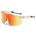 Sporty champagne wrap-around cycling sunglasses with orange mirror gradient lenses - Champagne Frame Red Mirror