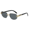 Luxury rimless rectangle sunglasses with crystal rhinestones and golden metal hardware - Gold Frame Black Grey