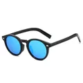 Gafas de sol redondas polarizadas con montura negra y lentes de espejo azul hielo - Marco Negro Lente Azul Hielo
