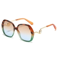 Trendy large frame sunglasses with pearl accents and gradient lenses for women - Tea Leopard Frame Tea Blue Lens