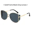 Lunettes de soleil rétro rondes en métal avec monture dorée et verres gris noir - Monture Or Noir Gris