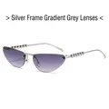 Rimless cat-eye sunglasses with silver frame, pearl temples and gradient grey lenses - Regular / Standard Silver Frame with Gradient Grey Lenses