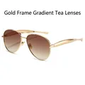 Aviator zonnebril met goudkleurig metalen montuur en bruine gradiënt glazen vintage look - Gouden Frame Gradiënt Thee Lenzen