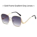 Gold frame sunglasses with gradient grey lenses and rhinestone wing detail on temples - Gold Frame Gradient Grey Lens
