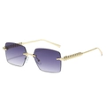 Fashion rimless square sunglasses with purple gradient lenses and gold studded temples - Gold Frame Gradient Grey Lens