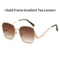 Fashion sunglasses with gold metal frame, gradient brown lenses and rhinestone accents - Gold Frame Gradient Tea Lens