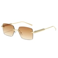 Frameless square sunglasses with brown gradient lenses and gold pyramid textured arms - Gold Frame Gradient Tea Lens