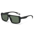 Matte black square sunglasses for men with dark green lenses and silver checkered hinge - Black Frame Dark Green Lens