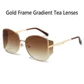 Retro small round sunglasses with gold metal frame and gradient brown lenses - Gold Frame Gradient Tea Lens