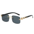 Frameless rectangle sunglasses with golden leopard metal temple detail and grey lenses - Gold Frame Black Grey