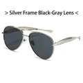 Classic silver metal frame aviator sunglasses with stylish grey lenses and double bridge - Regular / Standard Silver Frame with Black-Grey Lenses