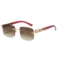 Frameless brown gradient sunglasses with golden cheetah relief and red temple arms - Gold Frame Gradient Tea Lens